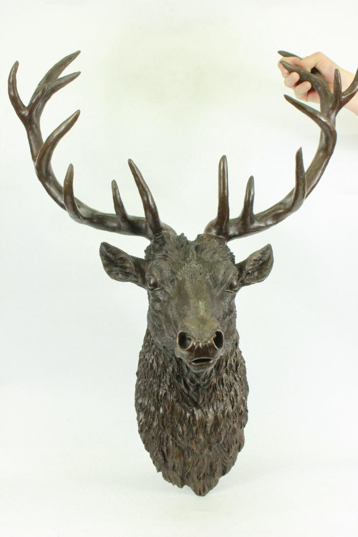 Signed Carl Kauba Life Size Elk Head Bust Bronze Stag (1 of 6)