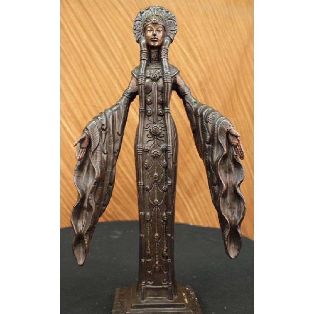 Art Deco Indian Girl W/ Long Gown Bronze Statue (1 of 6)