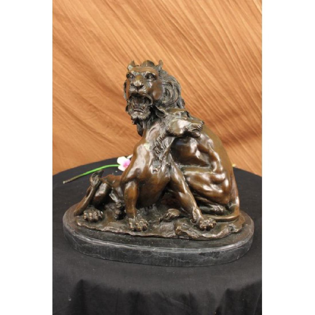 RELAXING LIONS BRONZE STATUE MARBLE FIGURINE ART DECO (1 of 6)