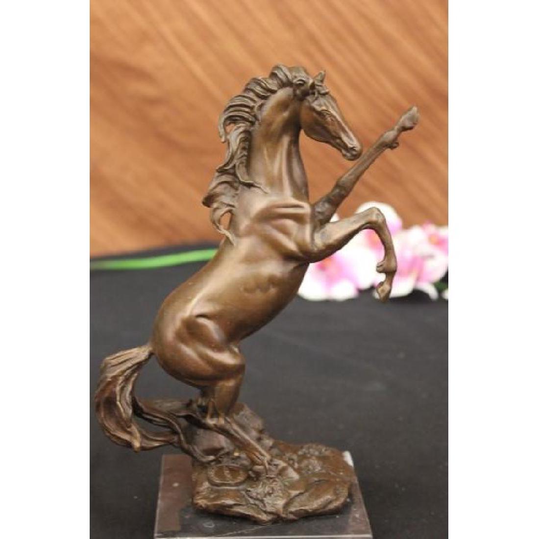Barye Wild Stallion Horse Bronze Marble Base Figurine (1 of 6)
