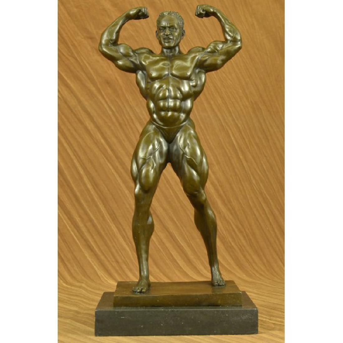 Art Deco Large Muscle Man Bronze Sculpture Statue
