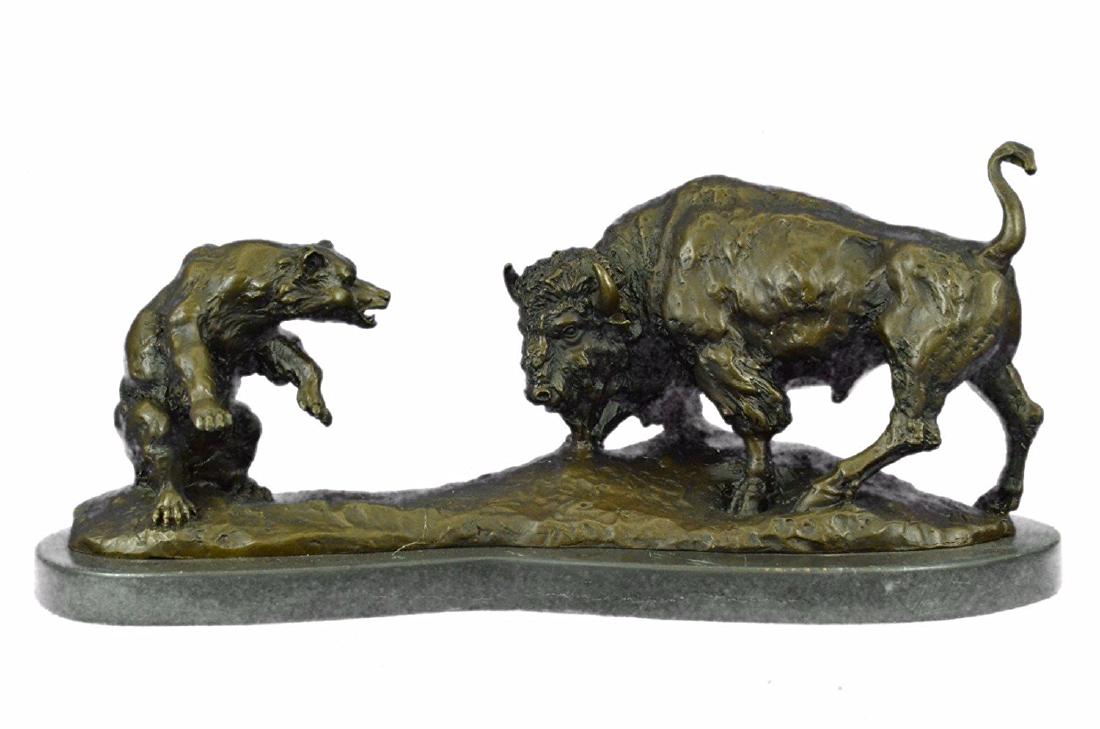 American Buffalo Bronze Statue on Marble Base Sculpture (1 of 8)