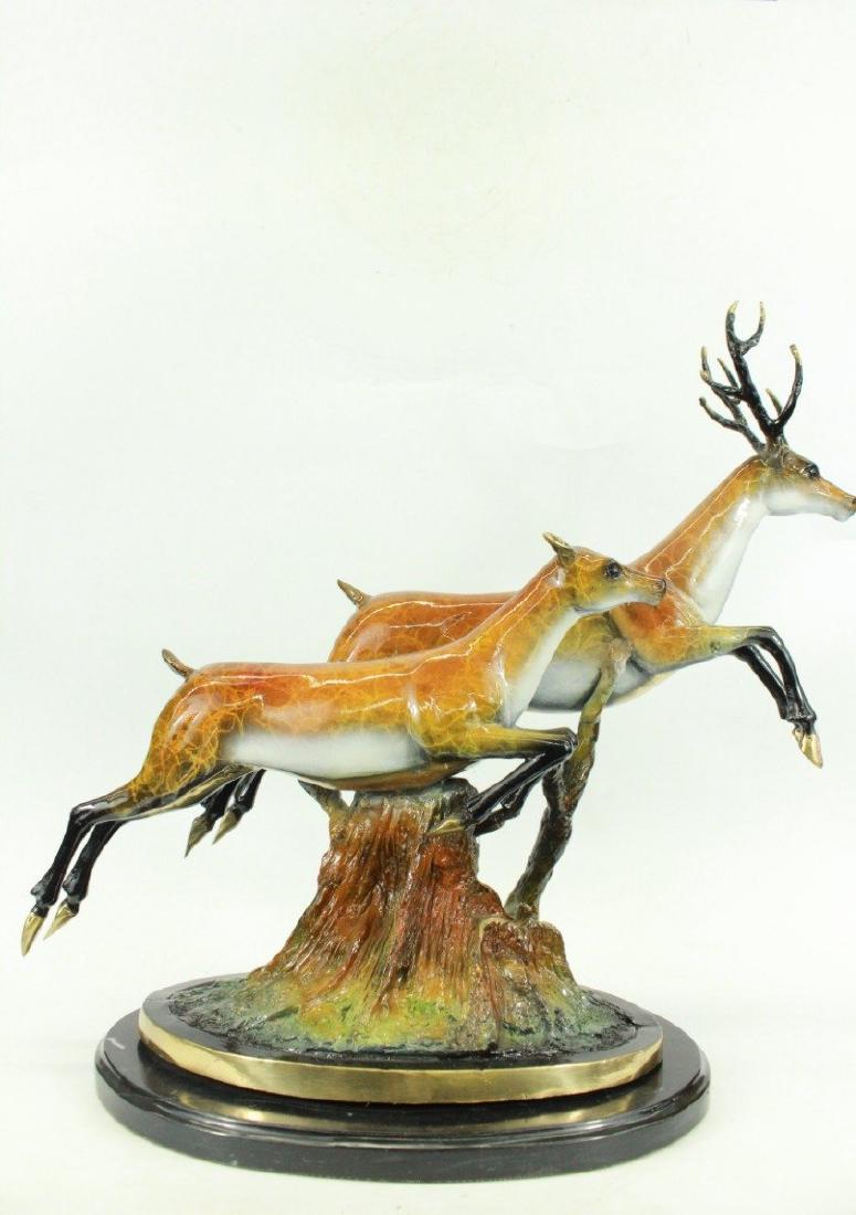 Special Patina Two Running Stags Bronze Sculpture (1 of 6)