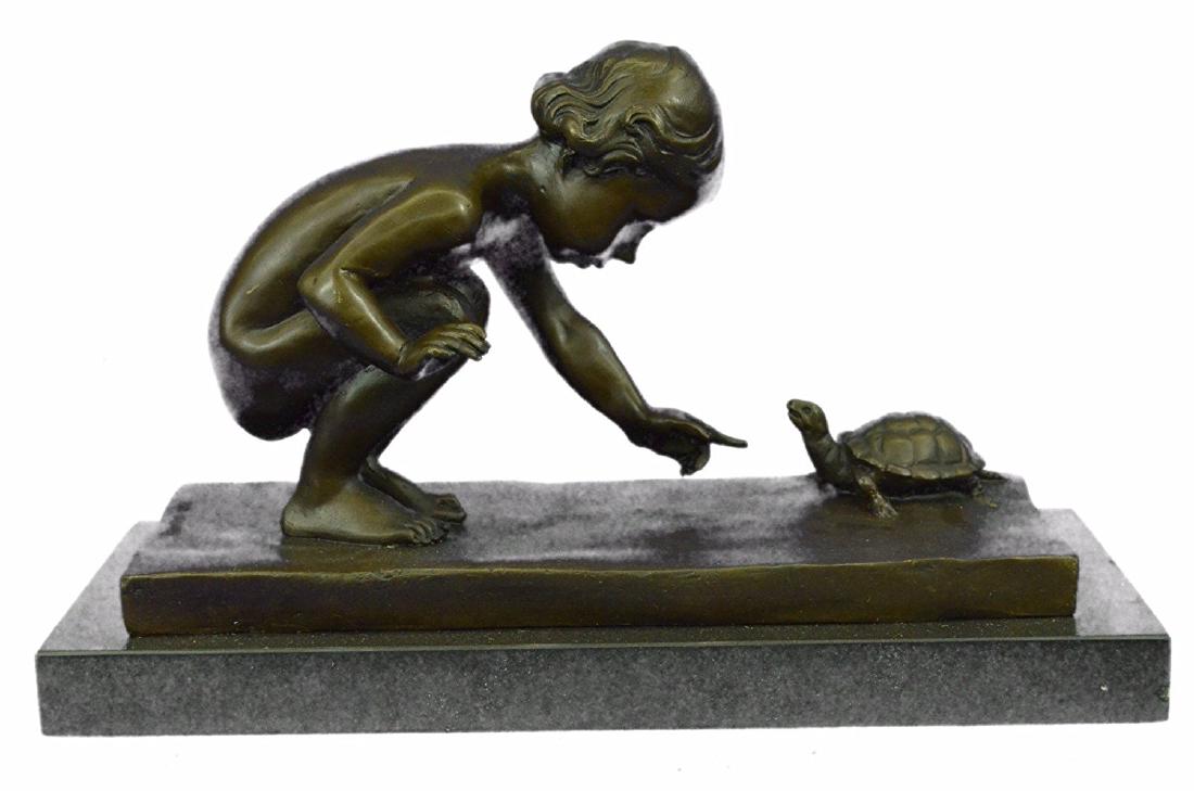Little Girl Playing With Turtle Bronze Sculpture (1 of 9)