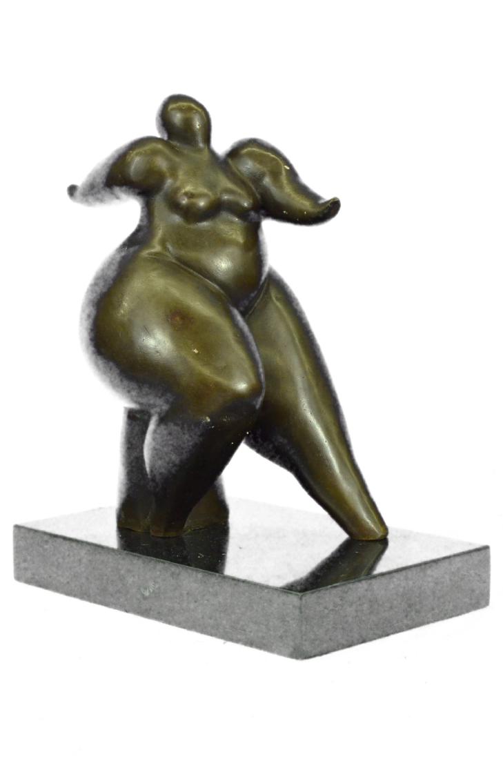 Chubby Woman Bronze Sculpture: The curvy nude woman bends her knee to make her next move in her complex dance. The composition recalls the Classical sense yet adopts a modern abstract flair that gives her body an added emphasis on 