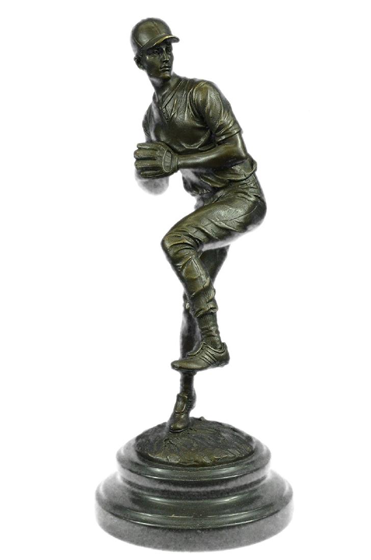 Baseball Lover Bronze Sculpture on Marble Base Statue (1 of 9)