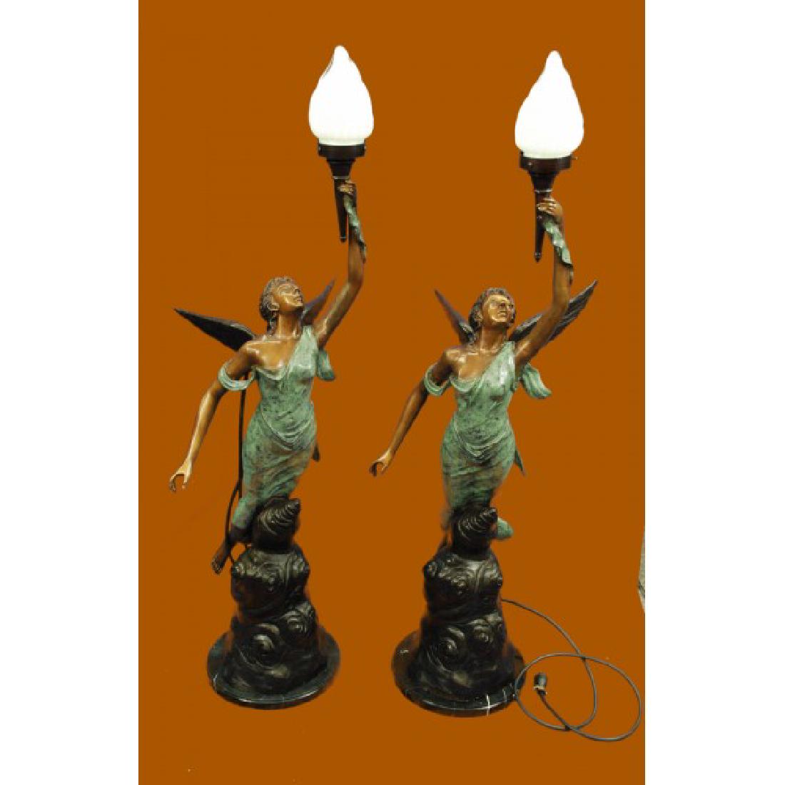 Pair of Lamp Bronze Statue (1 of 6)