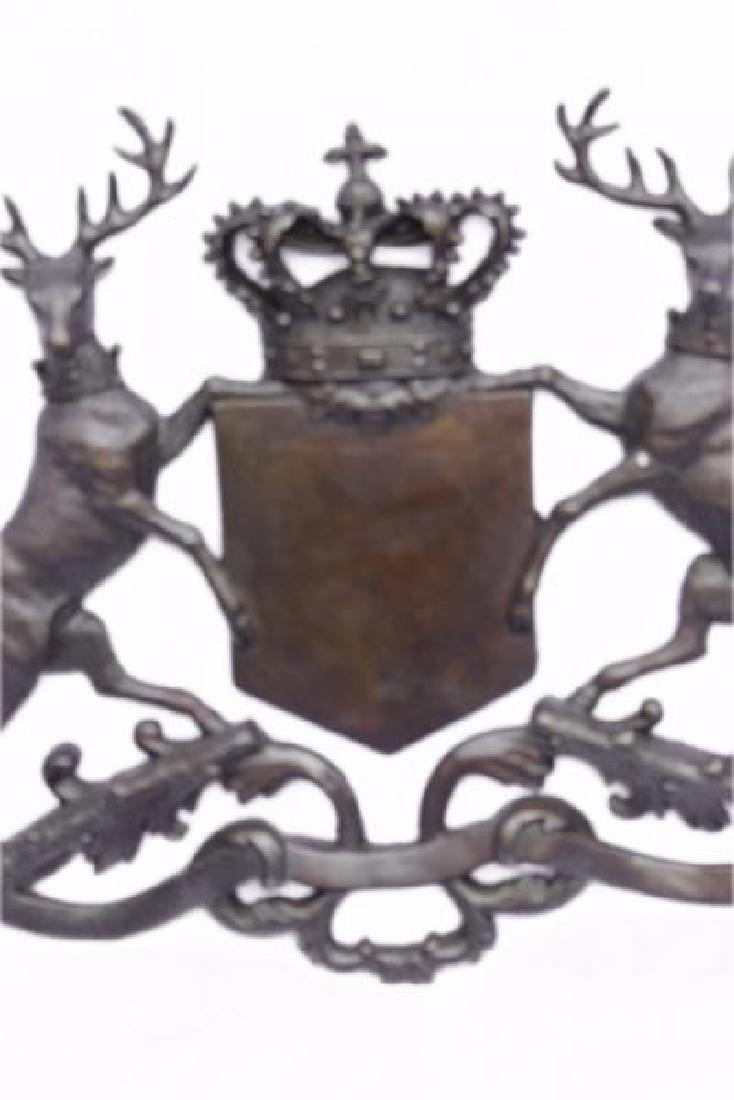 Handcrafted Detailed Family Crest Classic Bronze: This amazing piece that would go lovely as a family traditional crest describes the power behinda shield and two stags, they were use as a wayof protectionfrom all weapons, enemies, evil. This Sculptu