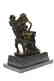 Lady Seating on Chair Bronze Sculpture on Marble Base - 6