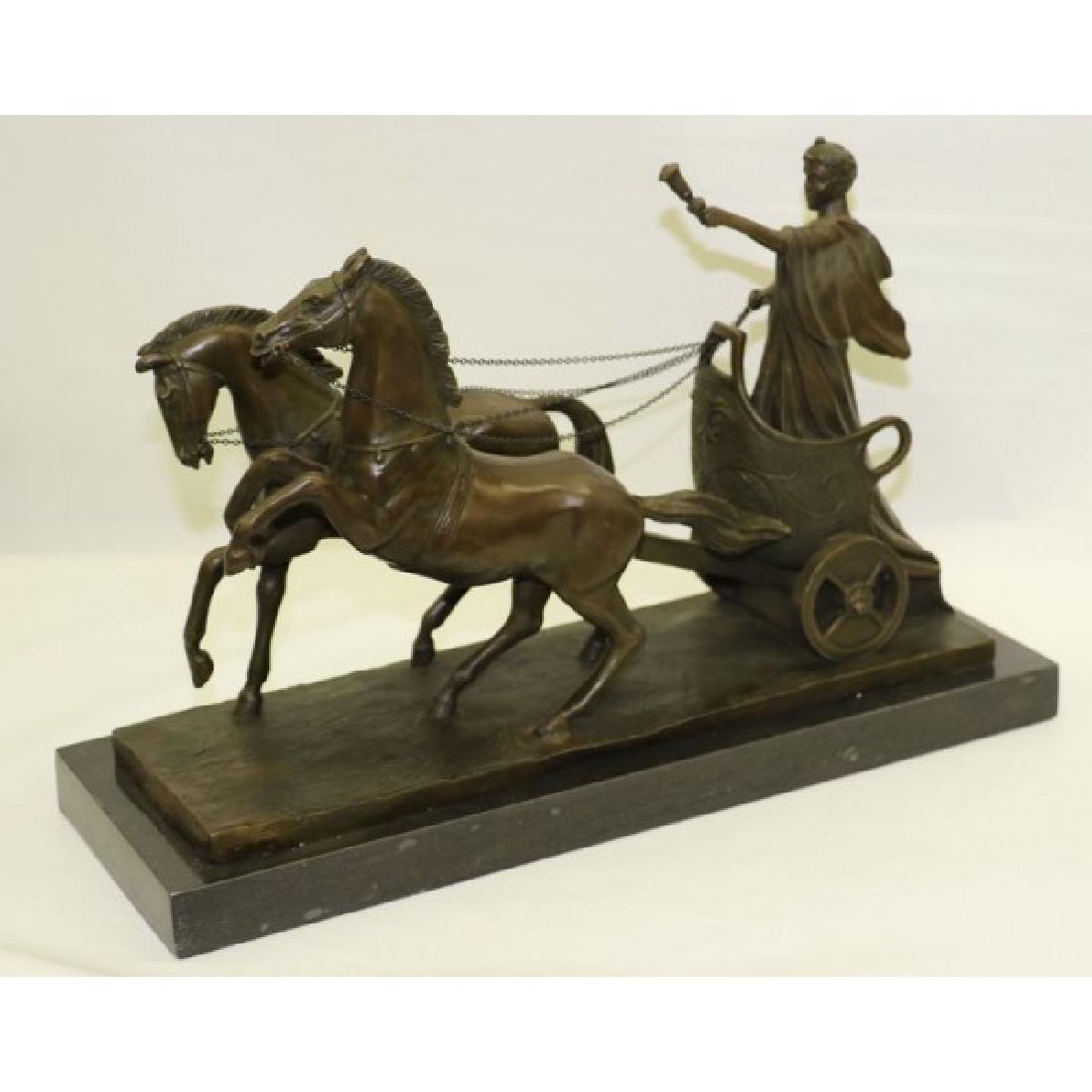 Chariot and Horses Solid Bronze Sculpture