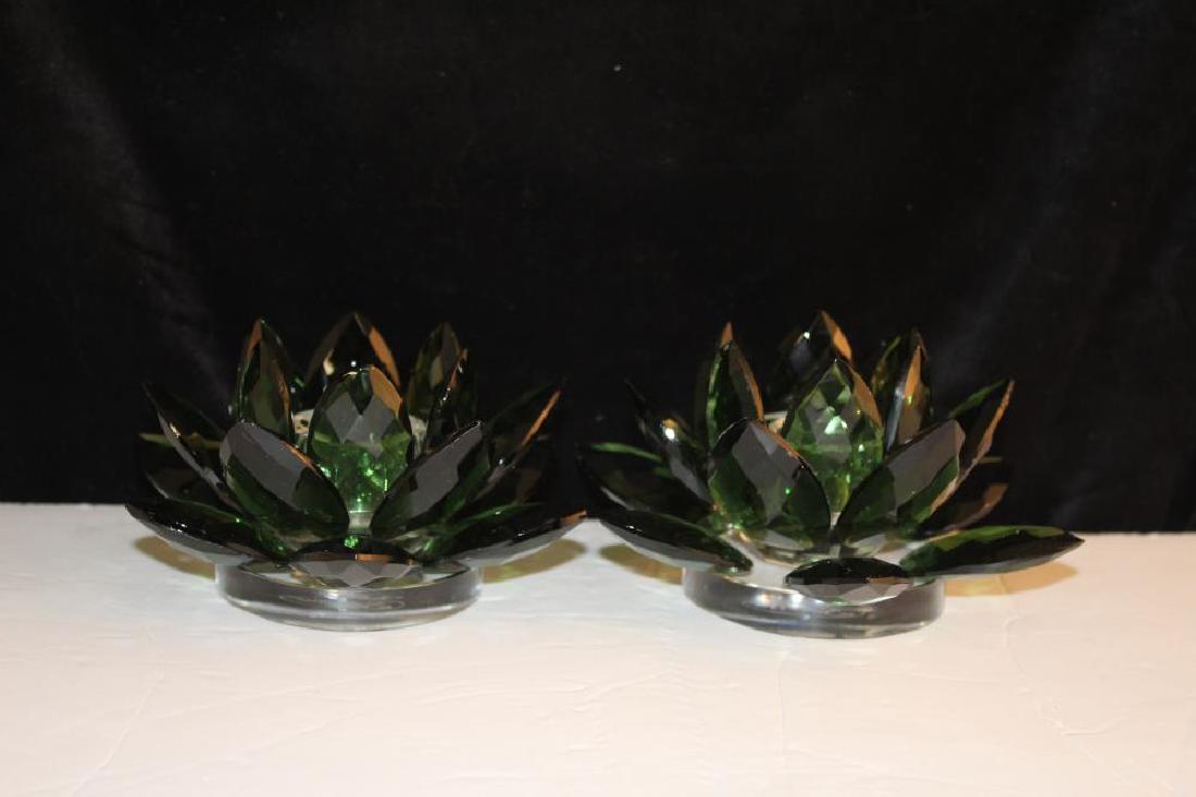 Crystal Amerald Lotus Candleholder - Set of 2 (1 of 3)