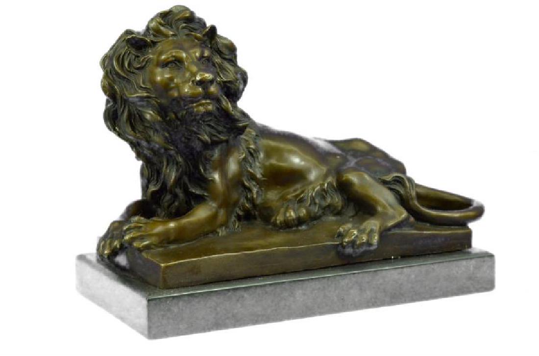 Male Lion Jungle King Bronze Metal Statue on Marble (1 of 6)