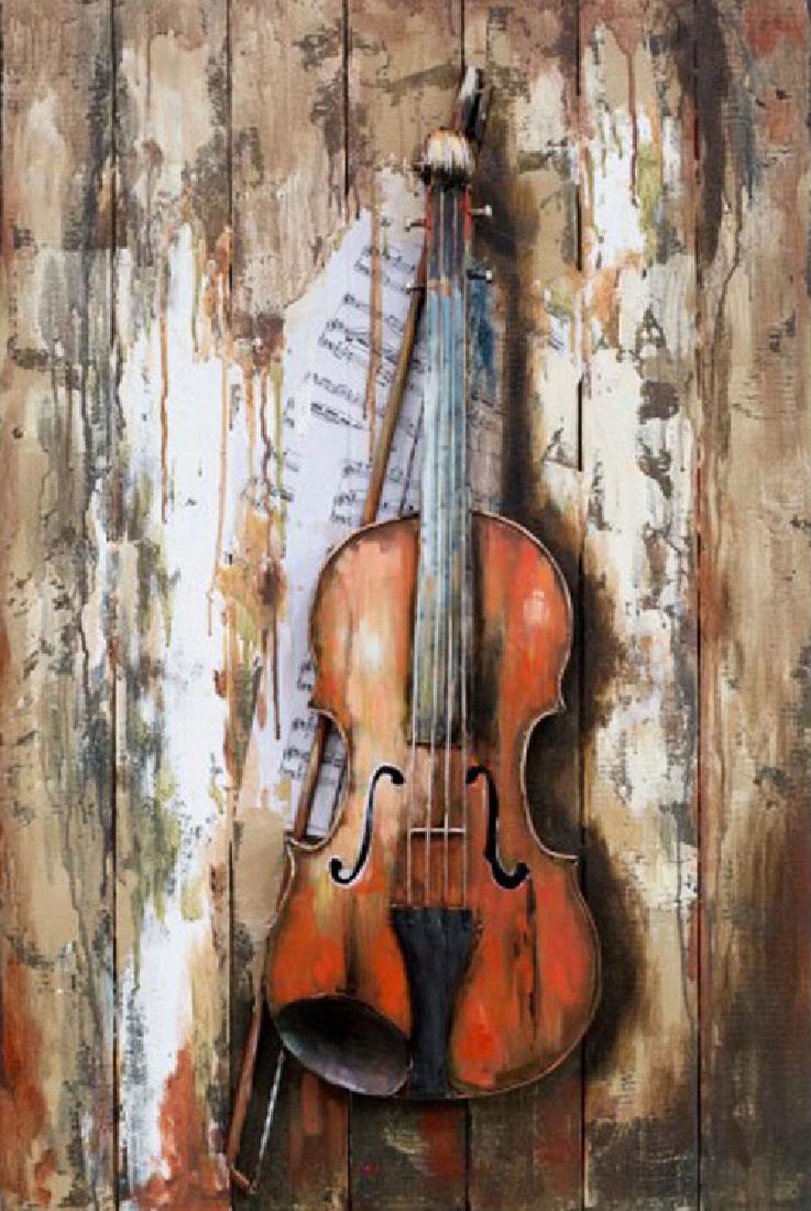 Music Themed Art Instrument Painting Custom 3D Violin: 3D metal art, each piece involves complex craftsmanship, cutting, modeling, welding, aging treatment, anti rust treatment, coloring and matte surface treatment, etc. Ready to hang and these metal artw