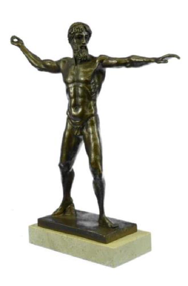 Atlantis Poseidon Neptune Sea God Bronze Sculpture: Poseidon, god of the sea, storms and all that shakes the core of the earth is a popular figure in Greek mythology. The brother of Zeus and Hades is depicted in this sculpture as a man of great strengt