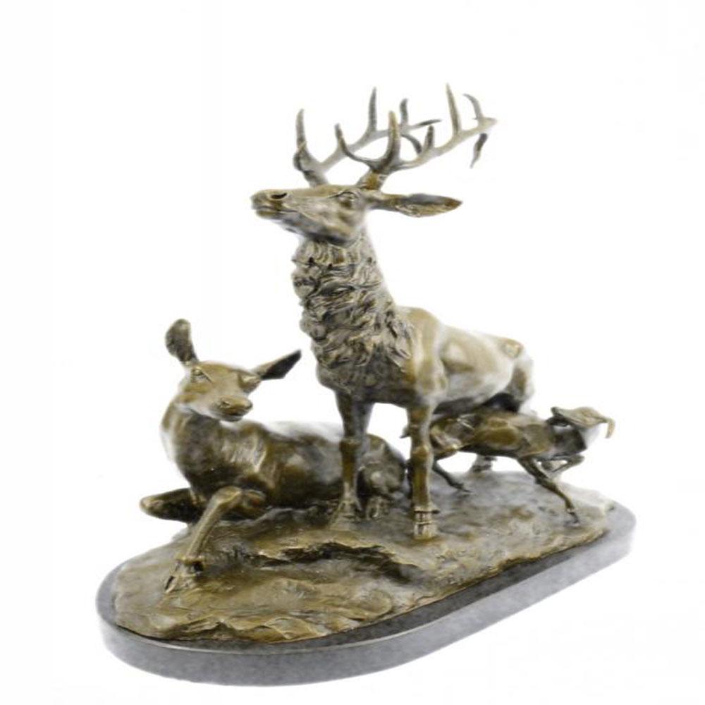Deer Fawn Stag Buck Family Bronze Sculpture on Marble (1 of 8)