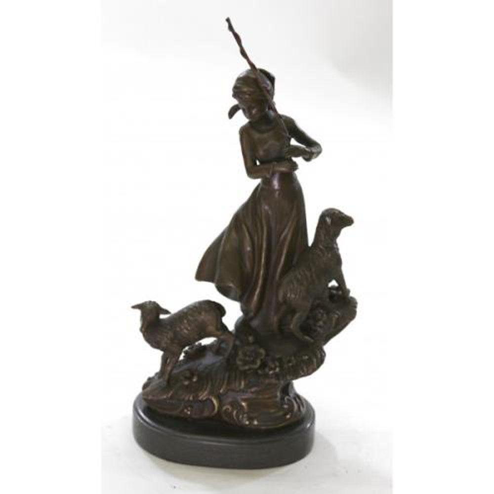 Shepherd Girl Woman With Two Sheep Bronze Statue (1 of 9)
