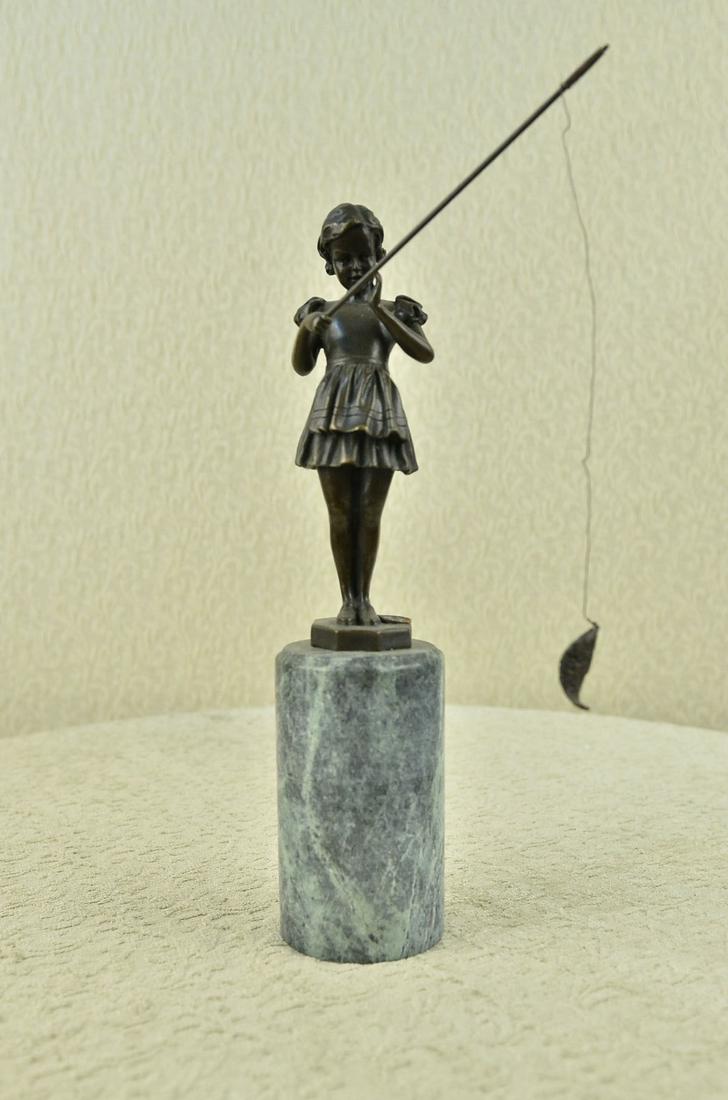 Young Girl Fishing in Lake Bronze Sculpture (1 of 9)