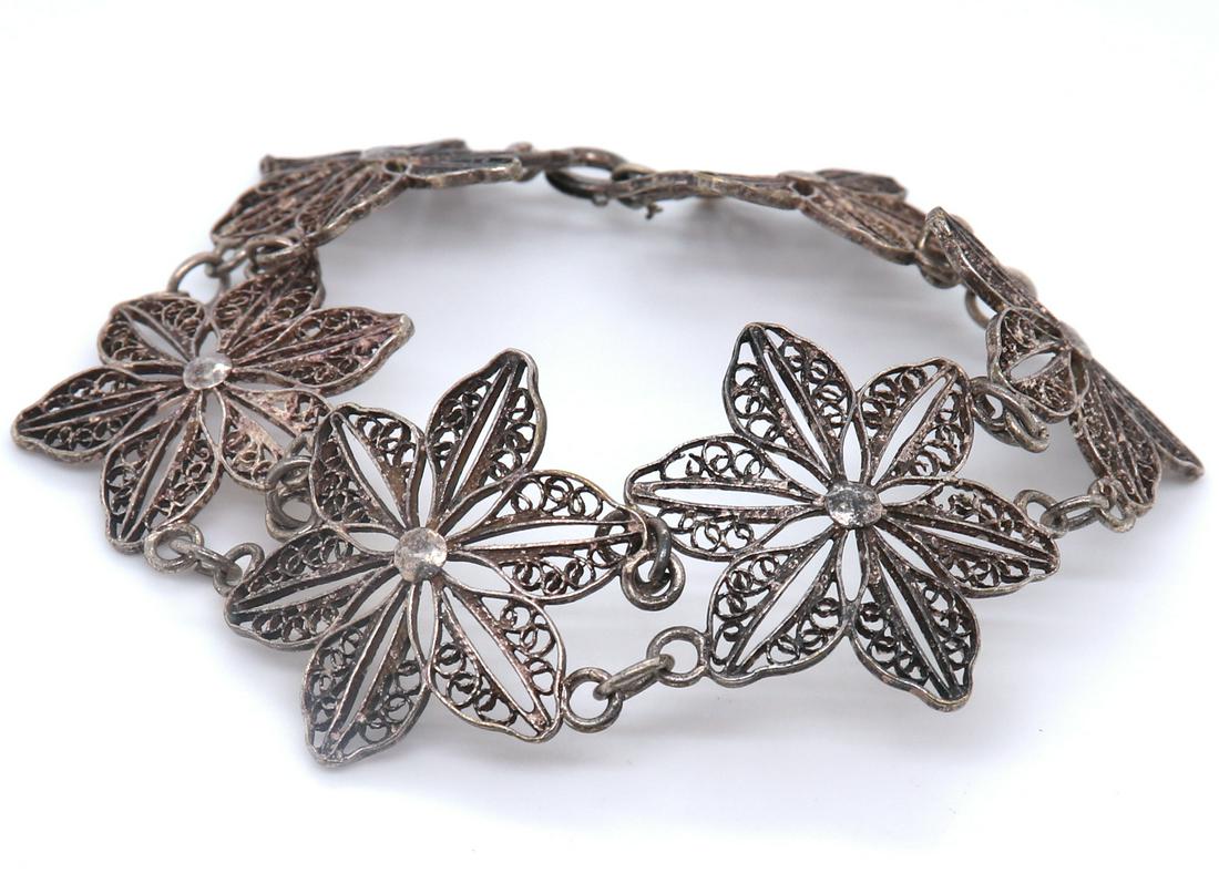 Sterling Silver Flower Link Bracelet (1 of 4)