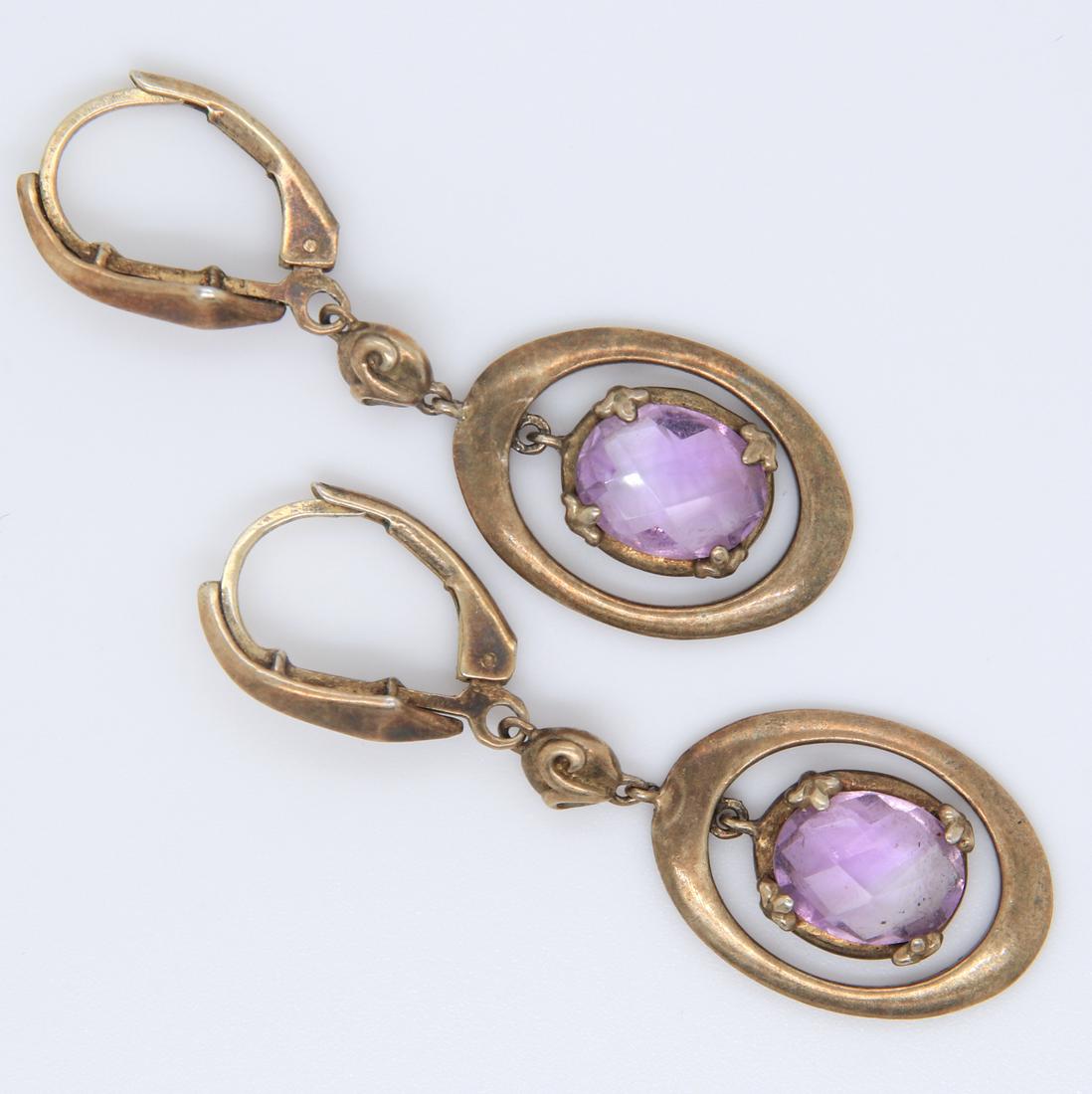 Vintage 925 Sterling Silver Amethyst Dangle Earrings (1 of 3)