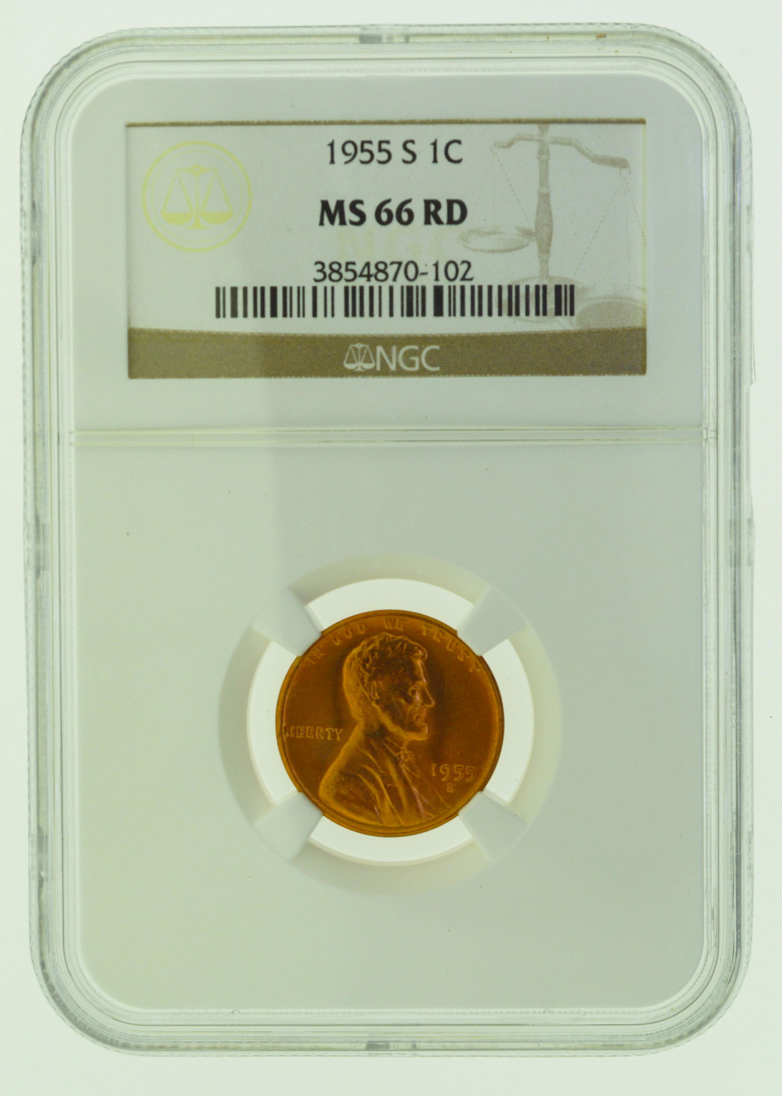 1955-S Lincoln Wheat One Cent Penny 1C NGC MS 66 RD US Coin (1 of 3)
