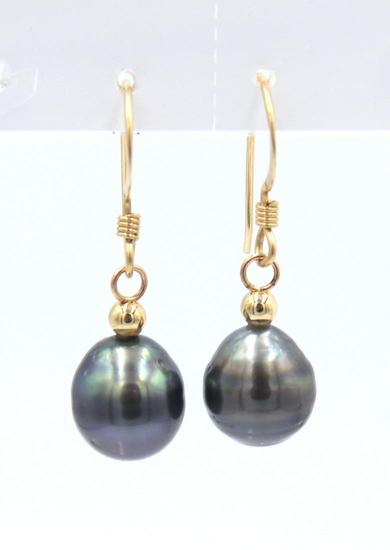 Nice Yellow Gold Grey/ Black Pearl Dangle Earrings (1 of 4)