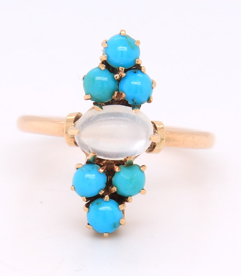 Antique Moon Stone and Turquoise Ring (1 of 4)