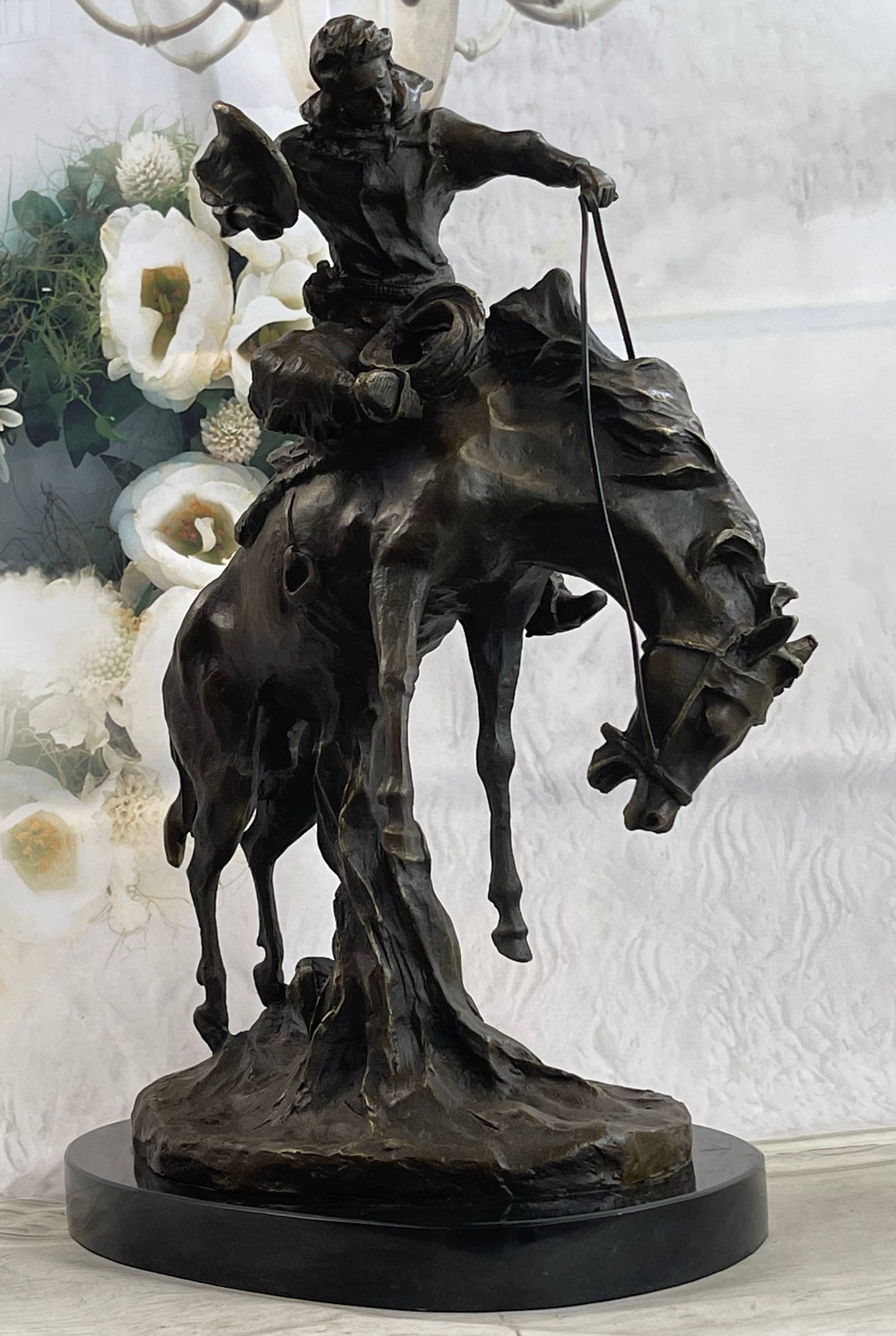Cowboy With Bucking Horse Bronze Sculpture Auction