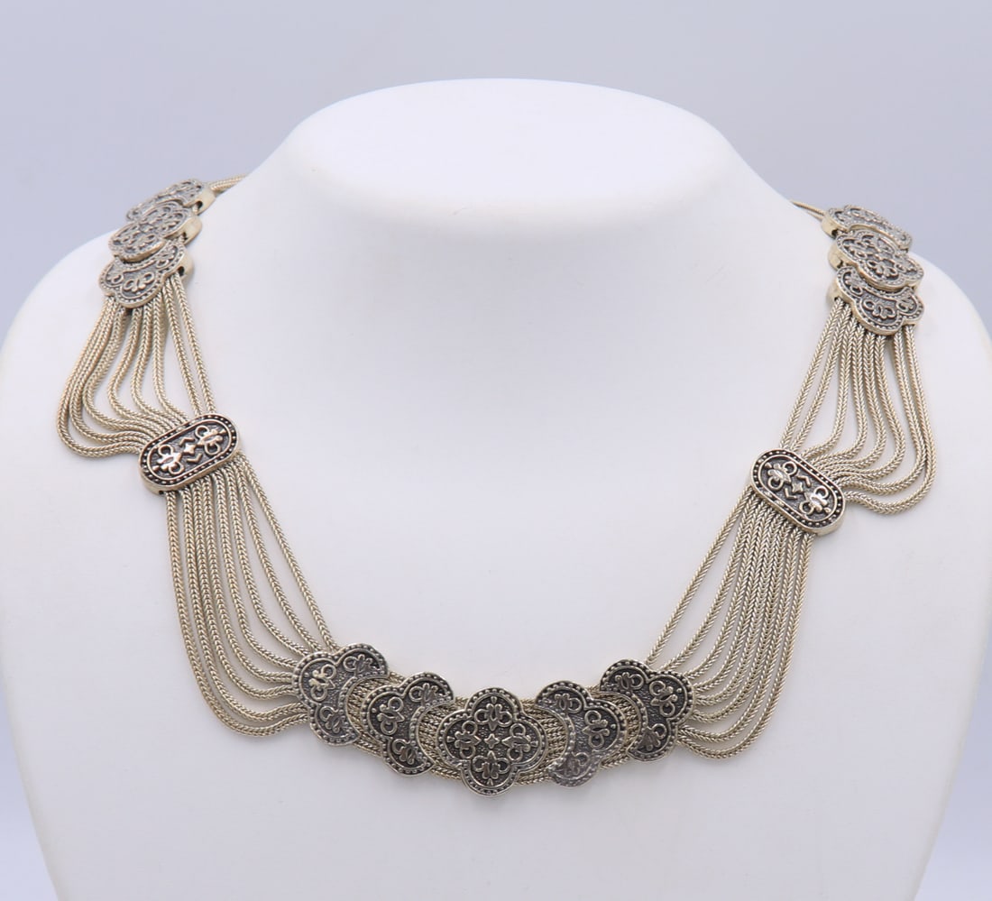 Byzantine Sterling Silver Multi Chain 7 Ornate Stations Arabic Necklace (1 of 6)