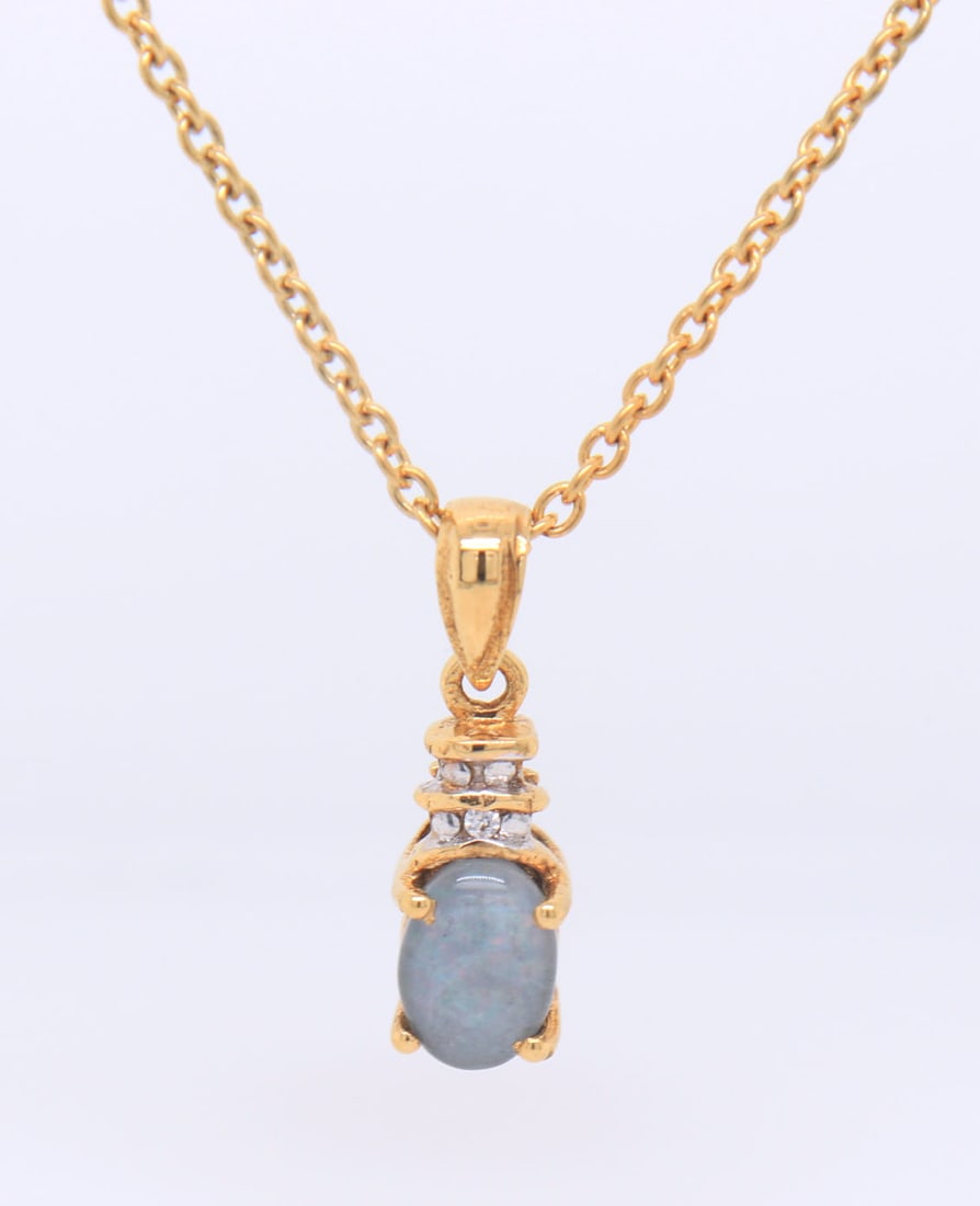Amazing Yellow Gold oval Opal and Diamond Pendant on Chain Necklace (1 of 6)