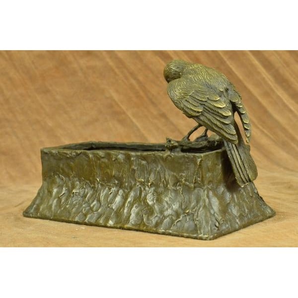 Signed Original Art Deco Planter Vase with a Love Bird Bronze Sculpture Statue (1 of 6)
