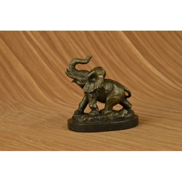 Signed Barye Male African Elephant W Trunk Up Bronze Marble Sculpture Statue Art (1 of 5)