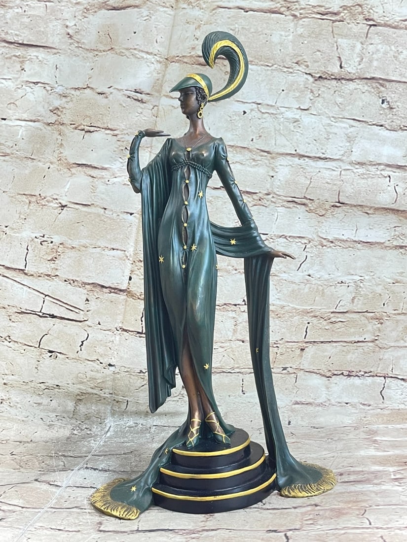 VINTAGE JULIUS ERTE SCULPTURE STATUE MODEL GORGEOUS ART DECO FEMALE FIGURE BRONZE (1 of 9)