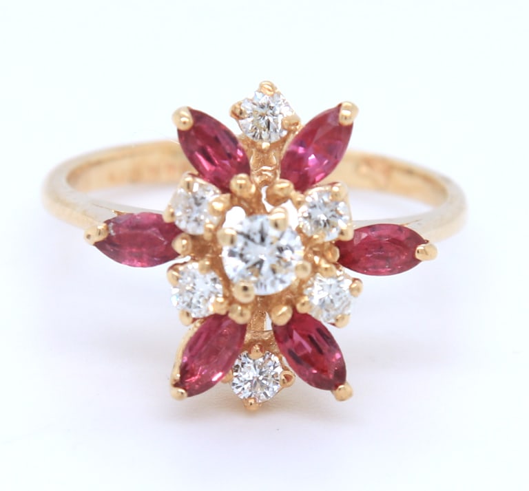 Sparkling Marquoise Ruby and Diamond ring (1 of 4)
