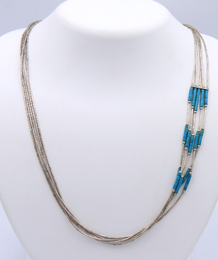 Vintage 925 Sterling Silver Multi Strand Turquoise Necklace (1 of 5)