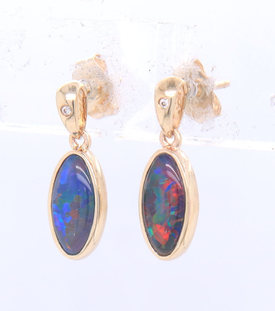 Nice Yellow Gold Black Opal Dangle Earrings (1 of 6)
