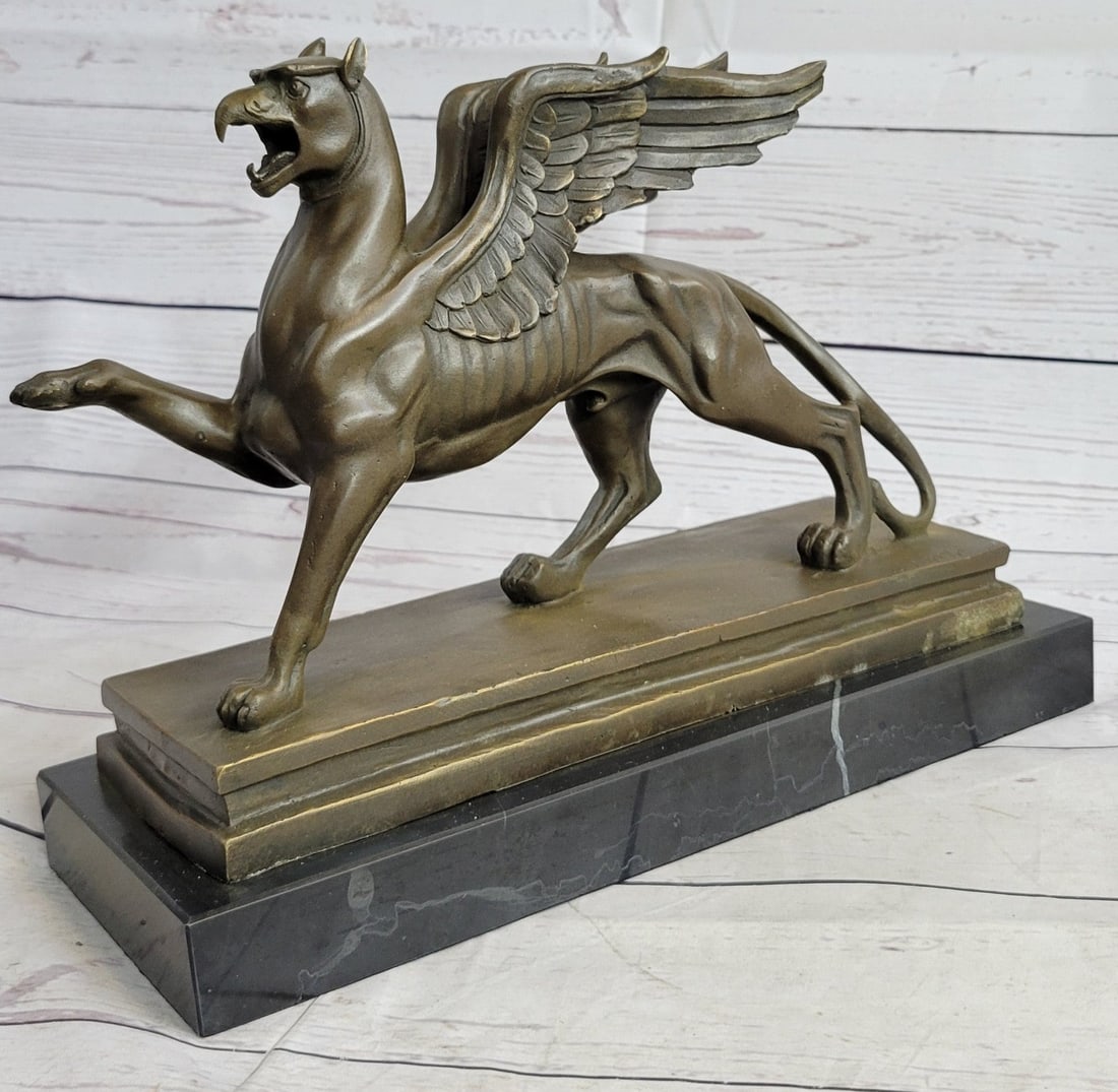 Griffin Bronze Statue: The griffin is a legendary creature with the body of a lion and the head and wings of an eagle. As the lion was traditionally considered the king of the beasts and the eagle was the king of the birds,