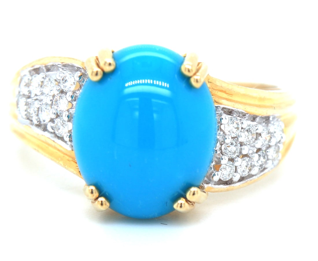14kt Yellow gold Turquoise and diamond ring (1 of 4)