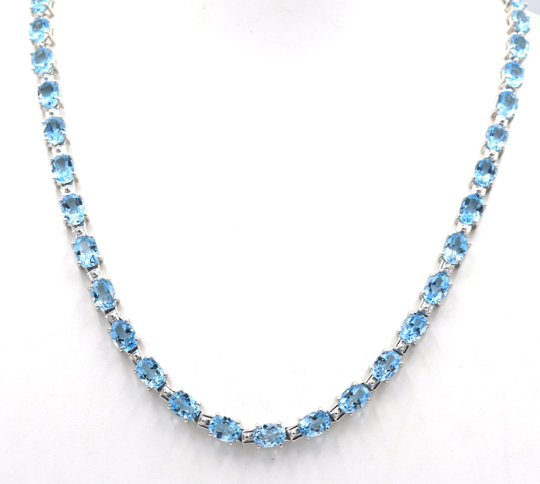 925 Sterling silver blue topaz tennis necklace (1 of 5)