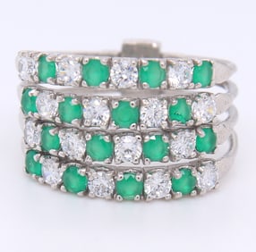 Sterling Silver Crystal Pave Wide Band