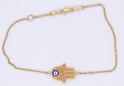 Fabulous Yellow Gold Evil Eye Hamsa Bracelet