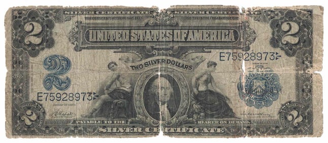 1899 $2 US Paper Money Two Dollar Silver Certificate Banknote