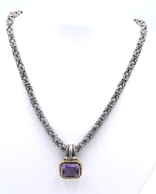 925 Sterling Silver Amethyst Pendant on Chain
