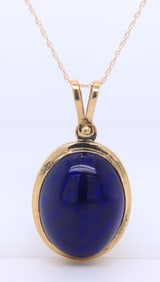 Fabulous Yellow Gold Lapis Pendant on Chain