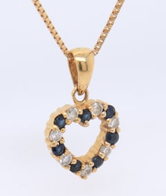 Charming Sapphire and Diamond Heart Shaped Pendant on Chain