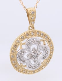 Charming Yellow Gold approximate 0.48ctw Flower Diamond Pendant on Chain