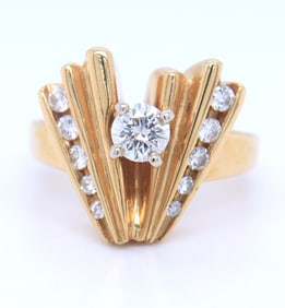 Dazzling Yellow Gold approximate 0.60ctw Chevron Diamond Ring