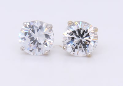14kt White Gold Round Brilliant Cut Cubic Zirconia Stud Earrings