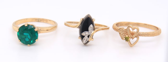 One Lot Include Three 10KT Yellow Gold Color Stone Ring