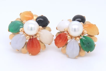 Gorgeous Yellow Gold Multi Color Gemstone Earrings