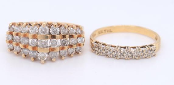 Lot of 2 Diamond Yellow Gold Bands